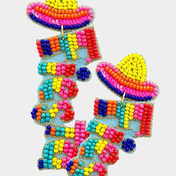 NWT Fiesta Felt Back Colorful Seed Beaded Earrings - Picture 1 of 1